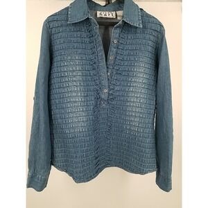 Keren Hart Women's Denim Button Up Long Sleeve Roll Tab Shirt‎ Small